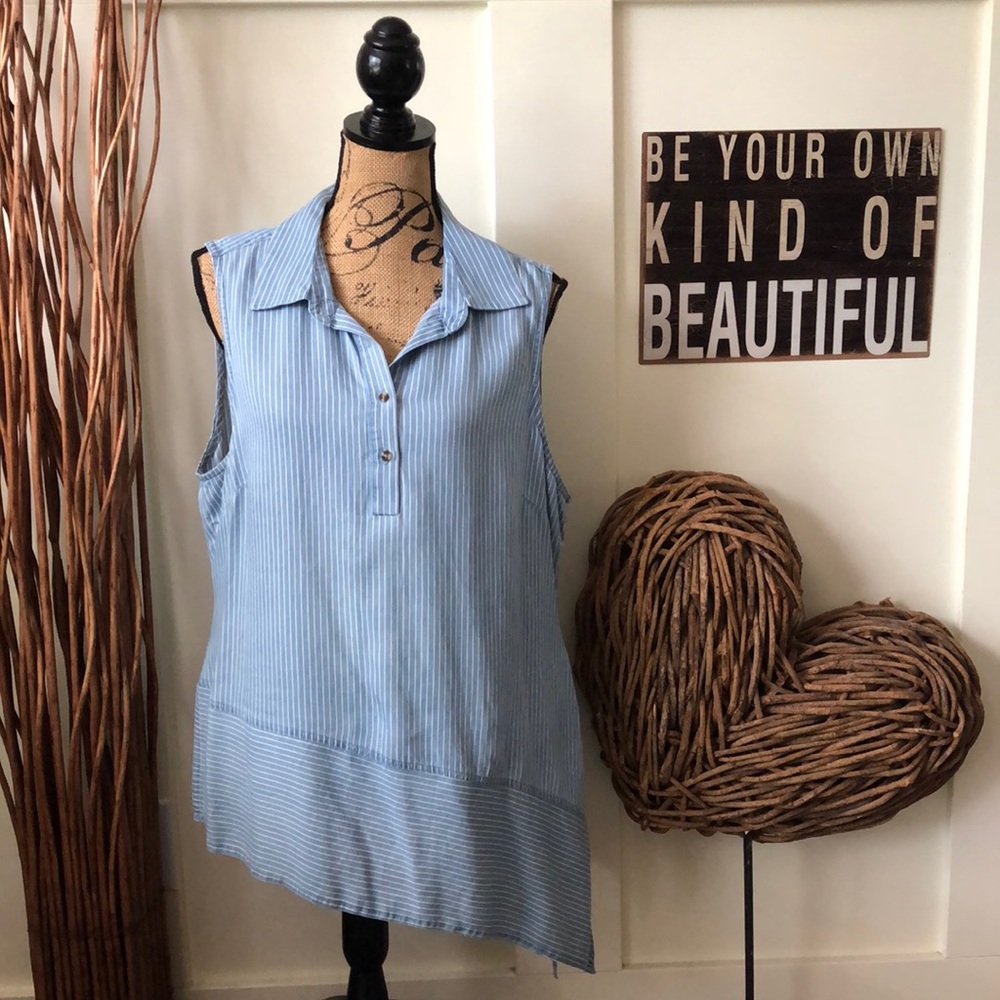 New Direction striped denim asymmetrical tunic